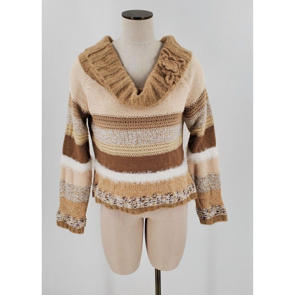 Vintage Carducci Womens Sweater Cowl Neck Brown Striped Textured Size XL